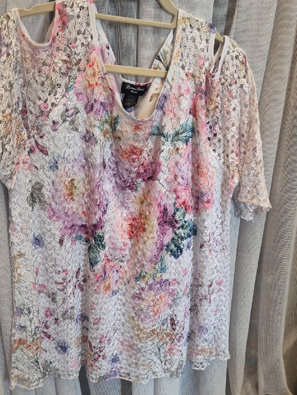 Brittany Black White Lace Cold-Shoulder Top with Multicolor Floral
